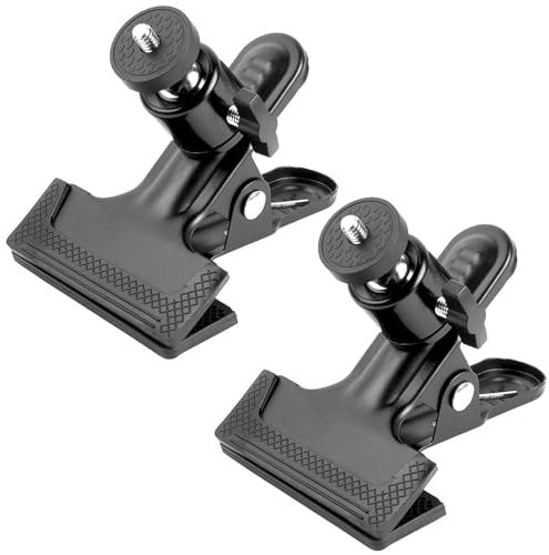 Clips Cámara Metal,Pinzas con Rótula de Bola,Soporte Clip Montaje Cámara Trípode,Abrazadera para Fotografía,Soporte de Clip Metálico con Tornillo de 1/4,para Studio Cámara, SLR, DSLR, etc,Negro,2 Piez