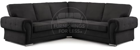 Furnishings For Less UK Milan Black Chesterfield L-Shaped Corner Sofa, 5 Seater 2C2, Living Room Seating (Black, 2 Corner 2)