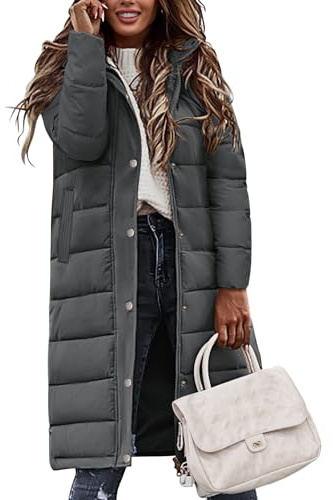 Vancavoo Women's Coats Long Quilted Jacket Winter Ladies Padded Parka Warm Fleece Lined Thick Overcoat Water Repellent Outerwear,Dark grey,XXL