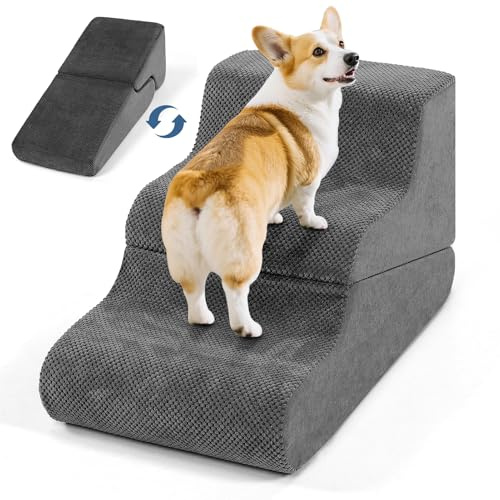 Escalera para cama de perro pequeño, 40 cm de alto, 2 en 1, Convertible a 3 peldaños para sofá (30 a 51 cm) con funda antideslizante lavable y esponja de alta densidad