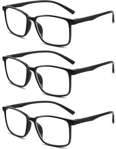 LANLANG 3-Pack Reading Glasses for men with Oversized black frame, Clear Lens, PC, Rectangle, +2.0 diopters