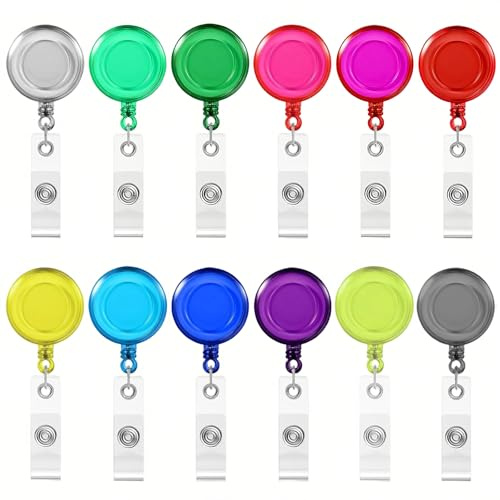 12 Piezas Llavero Retractil, Llavero Extensible Retractil de Alto Rendimiento, Clip Retráctils para Insignias, Porta Tarjetas Identificativas Carrete para Llaves y Tarjetas de Visita