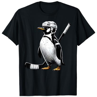 Cool Animal Penguin Playing Hockey Player Sport Lover T-Shirt