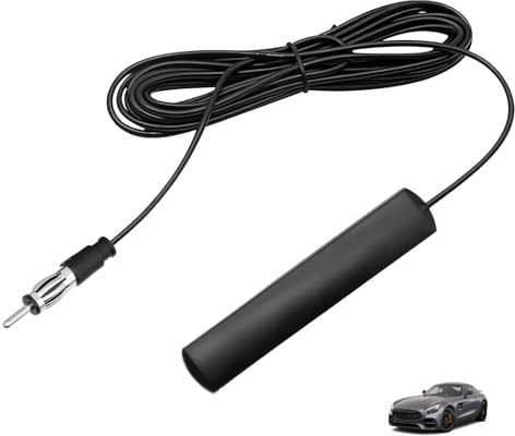 Antenna Adesiva per Parabrezza Auto, Antenna Radio FM per Auto con Connettore DIN, per Auto, Camion, Veicoli, Migliora la Ricezione FM/AM, Sistemi Radio, Lettori DVD, TV (3 Metri)