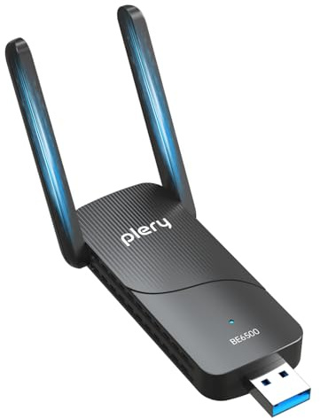 PLERY BE6500 Clé WiFi 7 Puissante Adaptateur Réseau sans Fil pour PC Tri-Bande 6GHz 5GHz 2.4GHz USB Longue Portée Antenne à Gain Élevé Dongle Réseau Pilote Intégré Compatible avec Windows 11/10, WPA3
