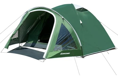 EchoSmile Campingtält för 2–4 personer med vestibul, vattentätt polyuretan, 5 000 mm, familjetält, enkelt att installera, med PVC-fönster och silverbeläggning för alla