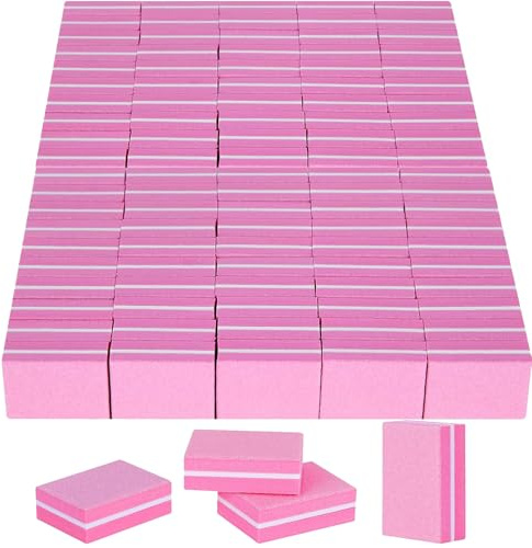 VelvetGlow 50 st mini nagelbuffertblock, nagelfil, 100/180 korn dubbelsidiga svampfilar, engångs professionell manikyrförberedningsbuffertar för akryl och naturliga naglar, resestorlek (rosa)