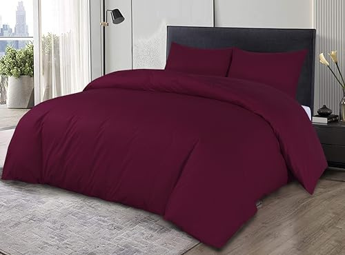 Sapphire Collection 100% Egyptian Cotton 200 Thread Count Duvet Cover With Pillow Case Bedding Set (Burgundy, Super King)