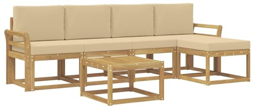 vidaXL Set di divani da esterno con cuscino 6 pcs Bianco e Beige, Divano da giardino, set moderno per esterni, arredo patio resistente, divano alla moda per il terrazzo