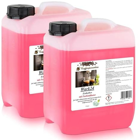 Wark24 Flüssigentkalker 2x 5 L mit Farbindikator, Universal-Entkalker & schonender Kalklöser für Kaffeemaschinen, Wasserkocher & Haushaltsgeräte, biologisch abbaubar