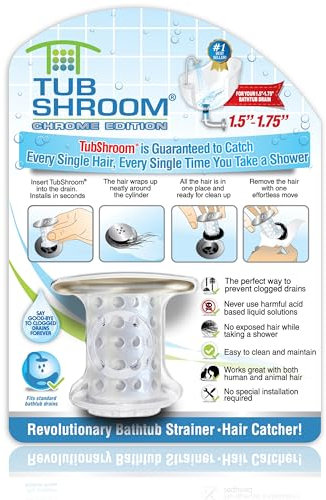 TubShroom Tub Drain Protector Hair Catcher Strainer Snare Silicone Chrome Standard