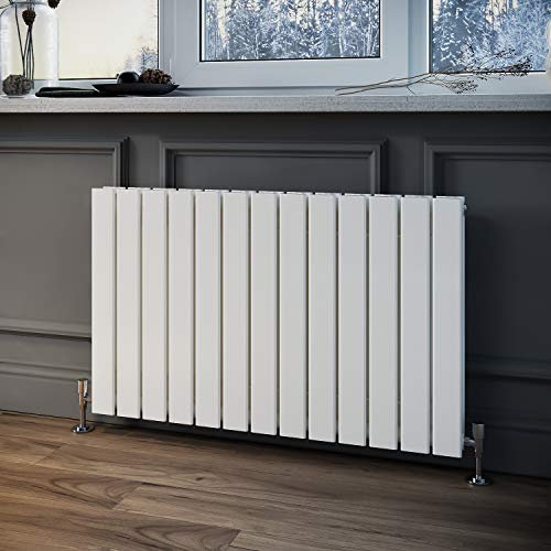ELEGANT 600 x 988 mm Designer Horizontal Radiator White Double Flat Panel Bathroom Premium Radiators Modern Wall Mounted/Up Standing Slim Radiators for Bathroom/Kitchen/Living Room