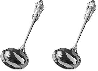 Silber Besteck-Set Barock, Antik Look, aus 18/10 Edelstahl Spiegelpolierte, ideal für Haus, Küche, Restaurant, Hochzeit, Partys, Nachmittagstee, Suppe Löffel mit tiefer Schale 2-teiliges, Länge 16.5cm