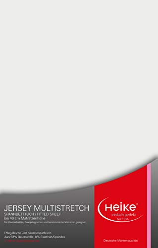 Heike das hochelastische Spannbettlaken Multistretch 92% Mako-Baumwolle 8% Elastan Deutsche Markenqualität 240gr/m2, 23-40cm Höhe, für Wasserbetten Boxspringbetten und herkömmliche Matratzen (Weiß)