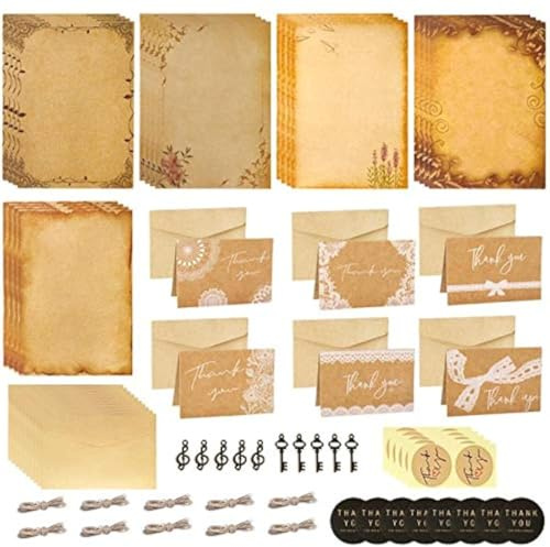Cancelleria Vintage Set Invecchiata Buste 40 Vecchie Carte Vintage 6 Buste In Stile Retrò 5 Corde di Canapa 6 Fogli Adesivi per Sigillo 5 Chiavi, per Compleanno, Inviti di Nozze
