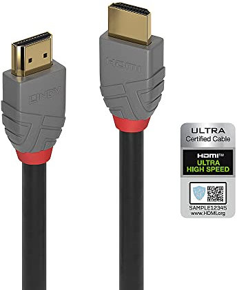 LINDY 36953 - HDMI-Kabel 2.1 Anthra Line High Speed 2 Meter mit Ethernet, 10k@120Hz HDMI 2.1 3D 1080p HDCP 2.3 120Hz 144Hz HDR ARC CEC ATC, ATC-getestet, TV OLED, Monitor, Xbox, Blu-Ray, Soundbar