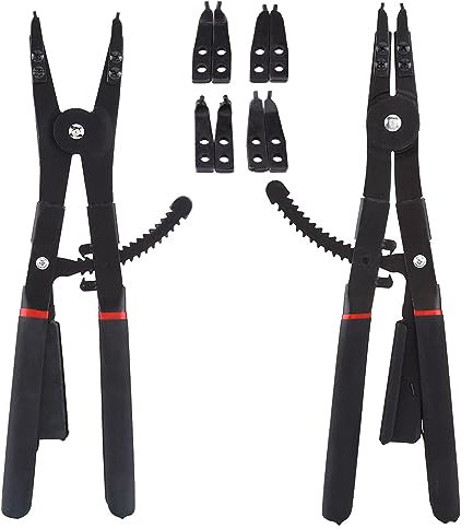 16 Circlip Pliers Set, 2Pcs Heavy Duty Circlip Snap Ring Pliers with 8 Replacement Tips, External & Internal Pliers Universal Snap Ring Pliers Tool Set Retaining Ring with for Automotive, Mowers