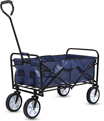 YSSOA Carrello da giardino pieghevole da campeggio, con ruote girevoli a 360 gradi e manico regolabile, capacità di carico 99,8 kg, blu