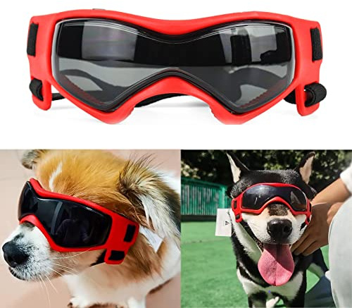 Occhiali da sole per animali domestici, protezione dai raggi UV, cinturino regolabile, antivento, anti-neve, per animali domestici, per la protezione degli occhi del cucciolo (rosso)