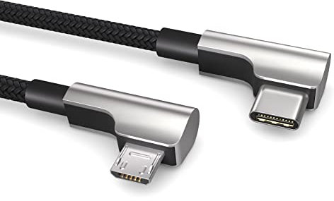 PAXO 0,15m USB C auf MICRO USB OTG Kabel, lädt Micro USB Geräte, Winkelstecker, Datenkabel, Ladekabel, USB 2.0