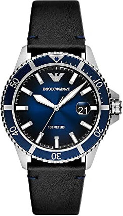 Emporio Armani Uhr für Herren , DreizeigerDatumswerk, 42MM Silbernes Edelstahlgehäuse mit Lederarmband, AR11516