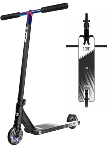 CORE CD1 Park Trottinette cascade, hauteur : 78 cm, roues de 110 mm, ABEC 9, pour débutants et professionnels, à partir de 6 ans, noir et néochrome arc-en-ciel