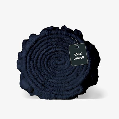 twenty:three Lyocell Spannbettlaken 180x200 Midnight Blue - 100% Tencel - Gewonnen aus Eukalyptus - Hochwertig - Nachhaltig - Atmungsaktiv - Luxus - Hypoallergen
