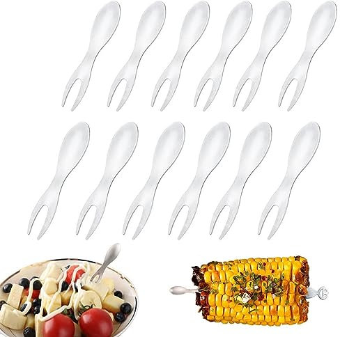 15 Stücke Maiskolbenhalter Edelstahl Maiskolben Spieße Maishalter Set Maiskolbenhalter Grillzubehör Food Fruit Forks Mais Picks für BBQ, Essbare Gabel für Mais, Obst, Salat