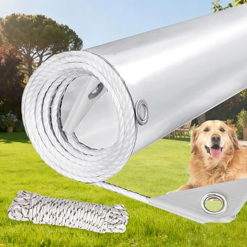 Clear Tarps Heavy Duty PVC, Transparent Tarp Durable Waterproof Dustproof Windproof, Tarpaulin with Grommets & Ropes for Greenhouse, Patio, Garden, Pavilion, Chicken, Porch, Outdoor（12' x 12'）