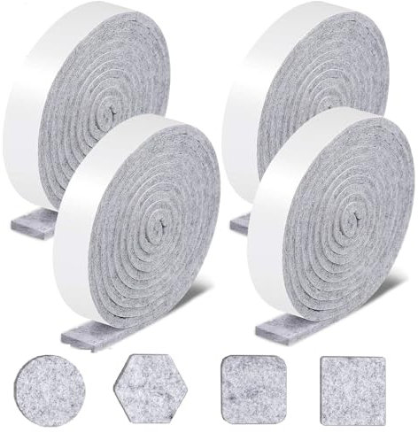 LFBEST Filzgleiter Selbstklebend, 4 Rollen Filz Selbstklebend Möbelgleiter 4mm Dick Selbstklebende Filzgleiter, Stark Klebendes Gleitmatten Band für Stuhlbein, Schaukelstuh, Bodenschutz.(Grau)
