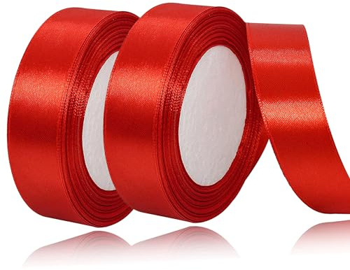 Geschenkband Satinband 44m, 20mm Breit Geschenkband, Rot Schleifenband für Hochzeit, Bastelarbeiten und Geschenkverpackung Hochzeitsdekoration (Rot)