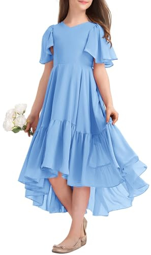 Haloumoning Girls' Summer Dress, V-Neck Ruffle Dresses, Casual A Line Flowy High Low Long Party Dress,Elegant Birthday Evening Dress