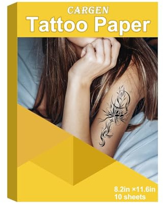 CARGEN Papel para Transferencia de Tatuajes 10 Juegos para Impresoras de Inyección de Tinta Impresoras Láser, Papel de Transferencia Temporal Imprimible, A4 8,2 Pulgadas x 11,6 Pulgadas