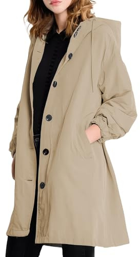 MGizo DtiSpectrum Gabardina para Mujer - Chaqueta Cortavientos con Capucha y Botonadura Sencilla, Abrigo Impermeable para Exteriores, Impermeable Suave para Senderismo y Desplazamientos
