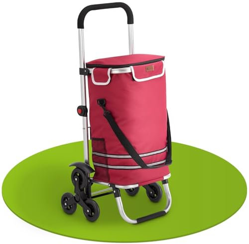 Juskys Chariot à provisions 3 en 1 Monte-escalier - 56 l, Moderne & Pliable - Chariot de Courses pour Faire du Shopping et Monter Les marches - Diable & Sac - Caddie Rouge