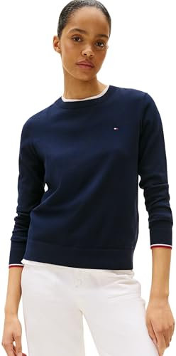 Tommy Hilfiger Damen Pullover Jersey Fine mit Rundhalsausschnitt, Blau (Dark Night Navy Gs), M