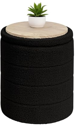 Bonlife Baúl Plegable, Puff Almacenaje, Taburete Reposapiés, Banco Almacenaje, para Sala de Estar, Dormitorio, Entrada, Negro, Forma Circular, 37x37x45 cm