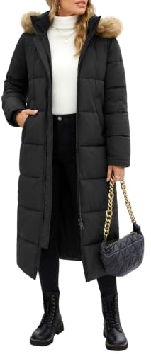 Tuopuda Damen Wintermäntel Lang Steppmantel mit Kapuze Winterjacke | Verdicken Puffer Mantel Damen, Langer Winterparka mit Taschen,Abnehmbarer Kapuze, Zwei-Wege-Zip