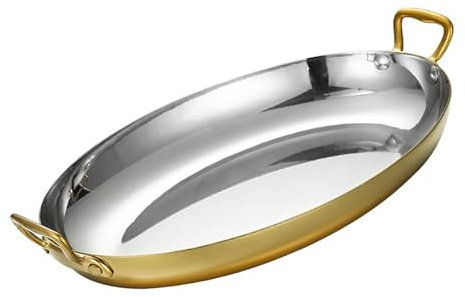 Padella ovale per paella spagnola, doppia padella antiaderente in acciaio inox, padella non rivestita, pentola per paella di pesce, pentola calda, pentola per la casa, argento, 40 cm (colore: oro, dim