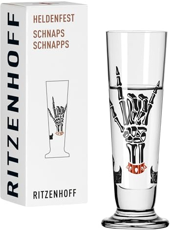 RITZENHOFF 1061018 Schnaps-Glas 40 ml - Serie Heldenfest, Skull-, Flammen-Motiv - rund, in Kupfer, Blau, Schwarz - Made in Germany