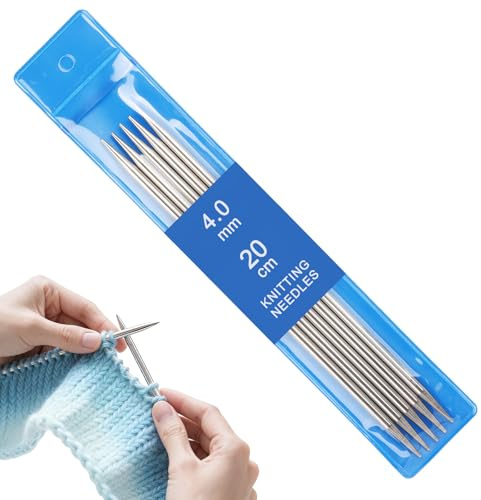 Reessy 4 mm Knitting Needles, 20 cm Double Pointed Knitting Needle Set, Stainless Steel Short Double Ended Knitting Needles Set, Metal DPN Sock Needle for Beginners Adults