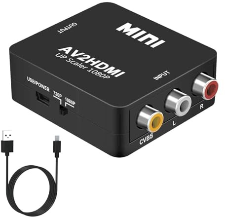 GERUI Convertidor RCA a HDMI, convertidor AV a HDMI, 1080P a HDMI CVBS AV Composite VideoAudio Adaptador, para PC, portátil, MiniXbox, PS2, PS3, TV, STB, VHS, VCR, DVD, convertidor con alimentación