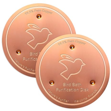 2 Pack Bird Bath Copper Disk – 99.99% Pure Copper Purification Disk for Bird Bath Clean, Triple-Point Support Self-Cleaning Design Keeps Water Fresh Year-Round, Suitable for All Birdbath Bowls