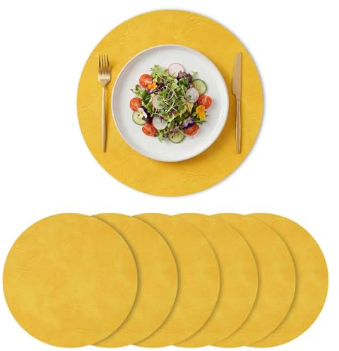 Artoid Mode Set de 6 manteles Individuales Redondos de Piel sintética PU Amarillo, 38 cm, repelentes a la Suciedad, Resistentes al Calor, manteles Individuales Decorativos para la Cocina.