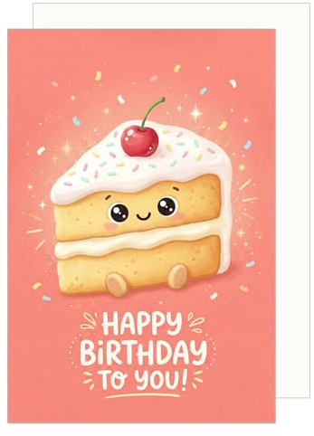 Edition Seidel Biglietto di auguri di compleanno con busta, biglietto di auguri, biglietto di auguri di compleanno, con scritta in inglese, dolce glassa, ciliegia, per bambini, ragazze e ragazzi