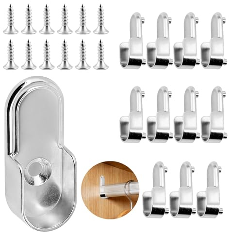 Yeria Lot de 12 fixations pour tringle à vêtements dans l'armoire - Support de tringle robuste en métal avec 4 vis en acier inoxydable de 16 mm - Support universel pour tringle à vêtements