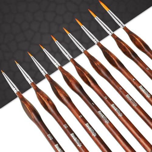 Penselset, målning, 9 stycken, fina detaljpenslar för akryl, akvarell, modellbygge, perfekt för akrylfärger, vattenfärger, miniatyrer, olja, modeller, linjeritning och nageldesign (brun1)