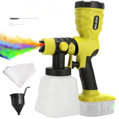 Kabelloser Farbsprüher, kompatibel mit Ryobi 18 V Akku, elektrische Hand-Farbspritzpistole mit 4 Düsen, 3 Sprühmustern, 1200 ml Behälter für Wände, Möbelmalerei (grün)
