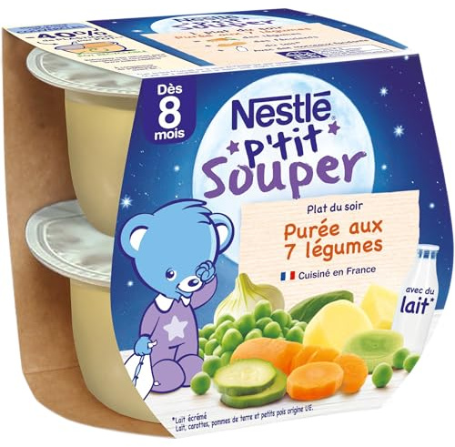 Nestlé Bébé - P'tit Souper - Petits Pots Bébé - Purée 7 Légumes - Dès 8 mois - 2x200g