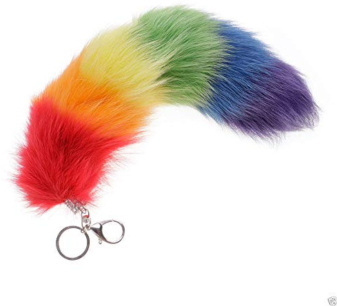 Peakpet 38cm Fuchsschwanz Schlüsselanhänger Fashion Farbverlauf Taschenanhänger künstlich Fuchsschweif Weich Schweifanhänger mit Schlüsselring und Karabiner (Bunt)